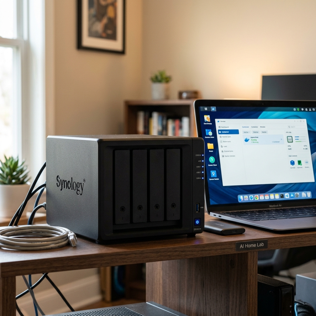 Synology DS923+ NAS with DSM Container Manager showing openclaw Docker container running with green status